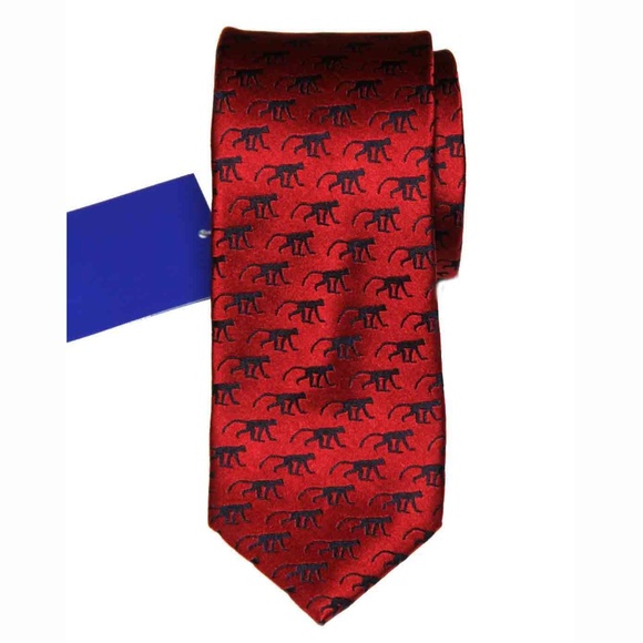 Tresanti Tie Silk Red Black Monkeys Men's - Picture 1 of 2